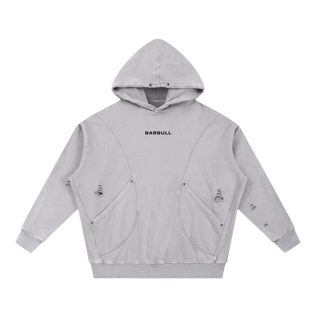 Snow Washed Distressed Panel Pocket Hoodie