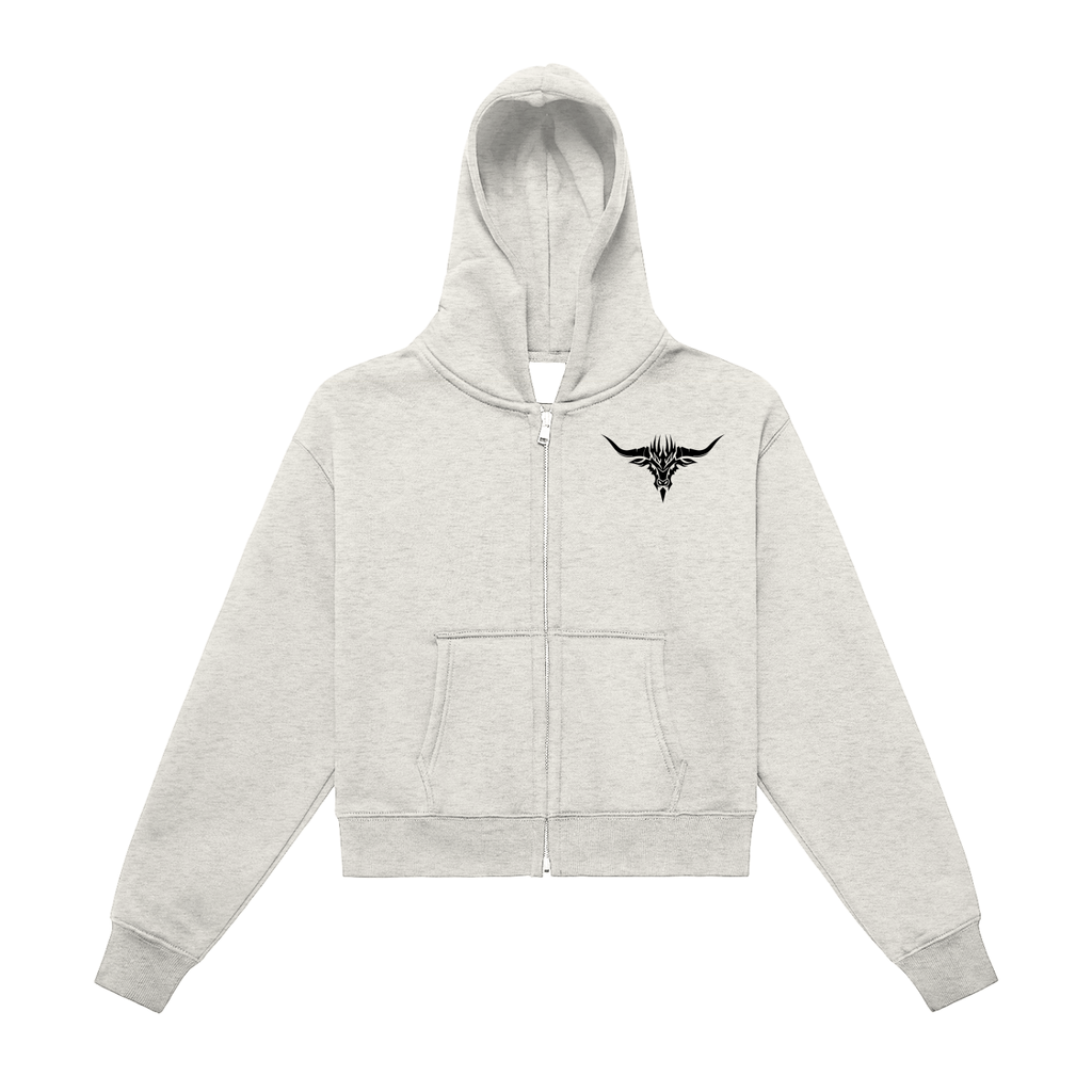 Fleeced Zip-Up Cropped Hoodie